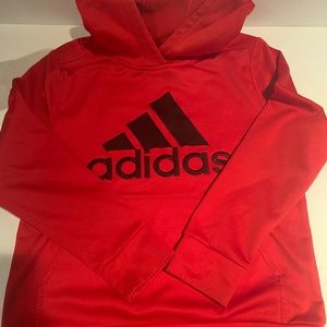 ADIDAS Sz M 10-12 Youth  Boys Red Black Logo Hoodie Pull-Over
